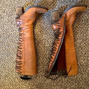 100% cognac leather, lace up, knee high Steve Madden boots
